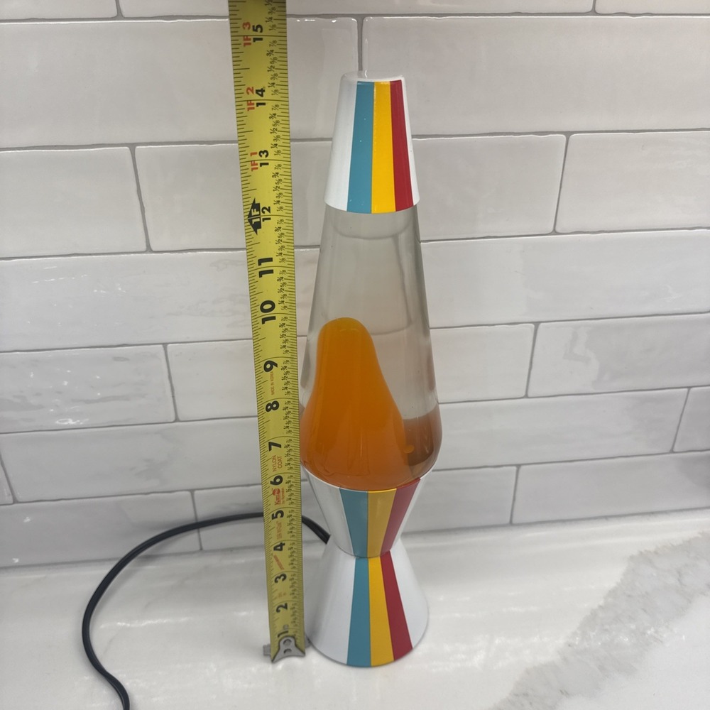Lava Lamp Orange Wax Clear Liquid White Base & Cap 14.5" Motion Light Lite Retro - Picture 10 of 16